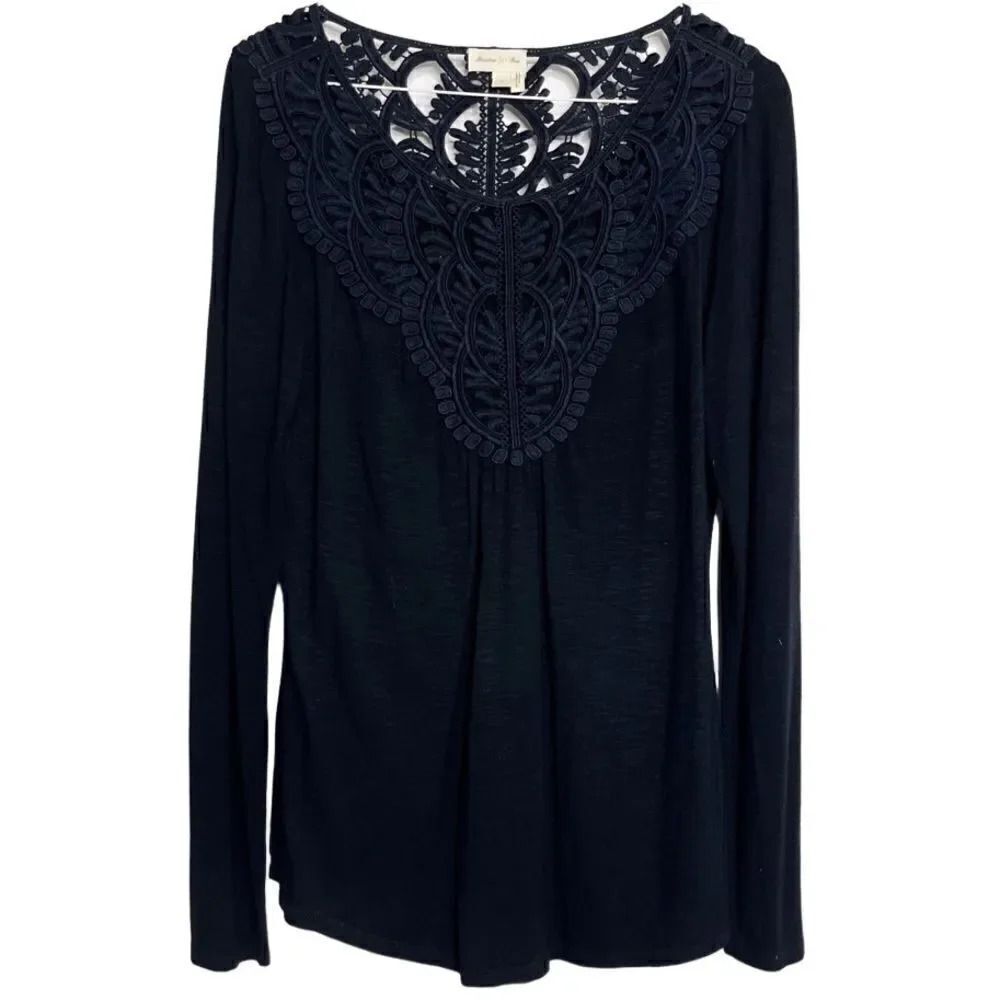 Anthropologie Meadow Rue Embroidered Long Sleeve Top Black Size Small - Picture 2 of 4